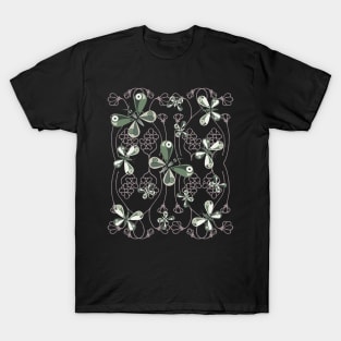 Butterfly and Floral Pattern in Earth Colour T-Shirt